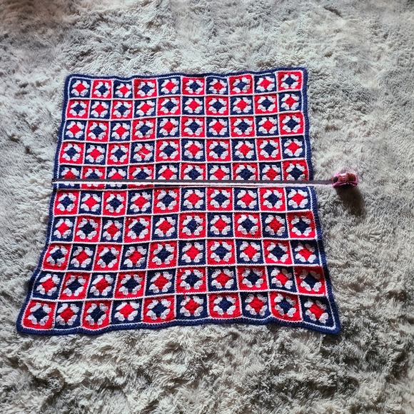 Handmade Crochet Blanket in Red, White, and Blue Aprox Size 41inches x 41inches - Picture 6 of 10